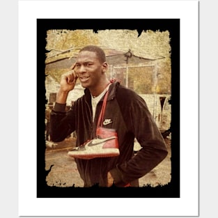 Michael Jordan with  Retro Sneakers Posters and Art